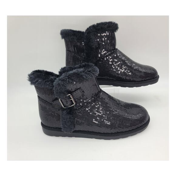 NIB SO Chill Women's Black Sequin Accent Booties Faux Fur Size 10 - Picture 3 of 8